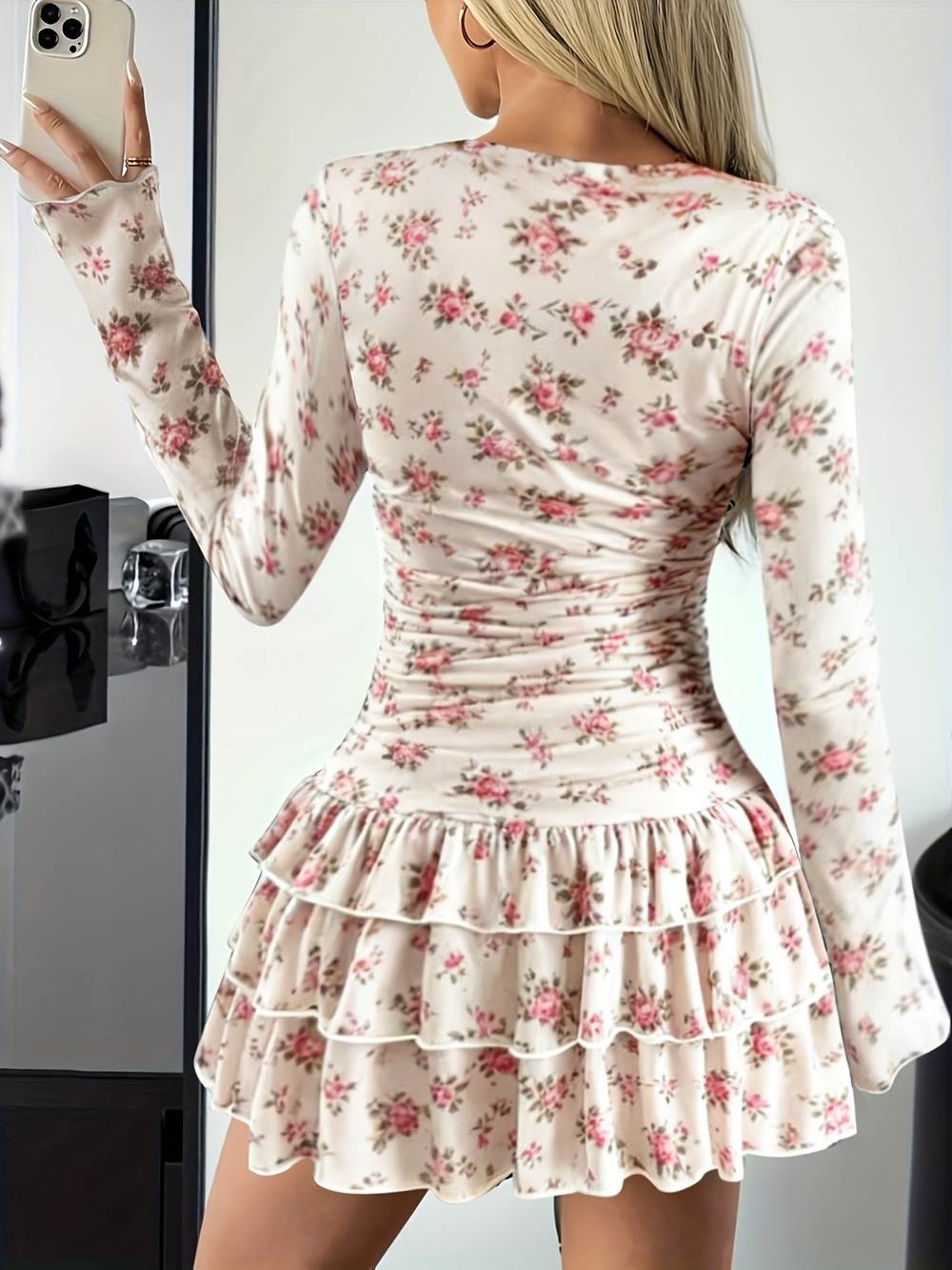 Long Sleeve Ruffled Hem Mini Dress - Picture 14 of 14